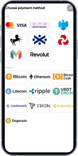 Britsino casino deposit page showing card, bank and crypto payment methods